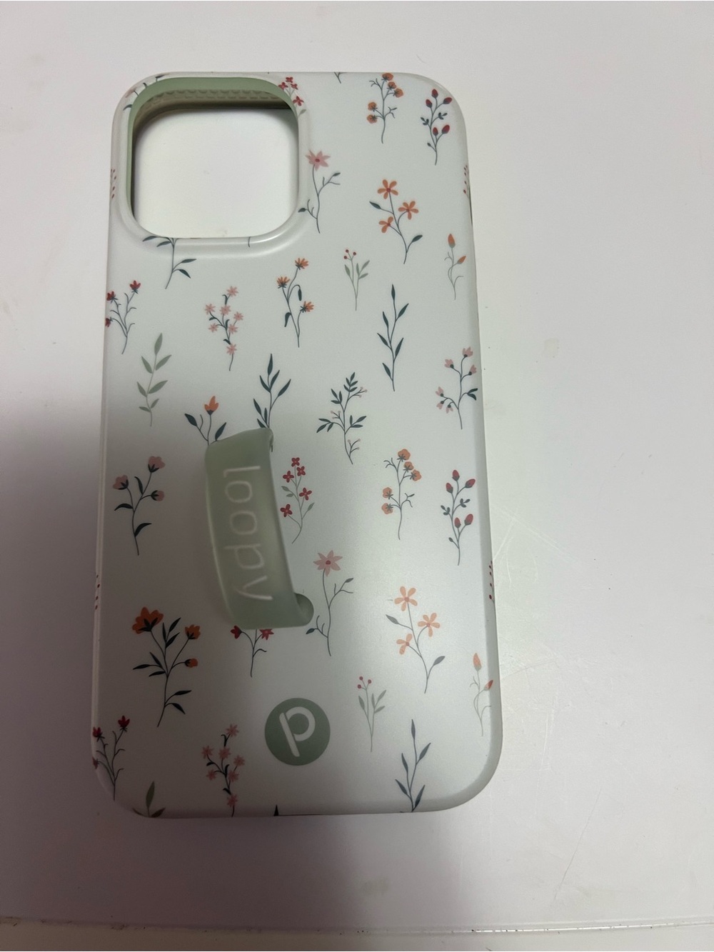 Loopy Case White Floral Phone Case with Green Grip